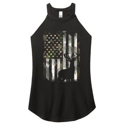 Camo Us Flag Deer Elk Buck Camoflage Hunting Hunter Dad Women's Perfect Tri Rocker Tank