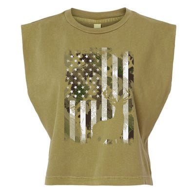 Camo Us Flag Deer Elk Buck Camoflage Hunting Hunter Dad Garment-Dyed Women's Muscle Tee