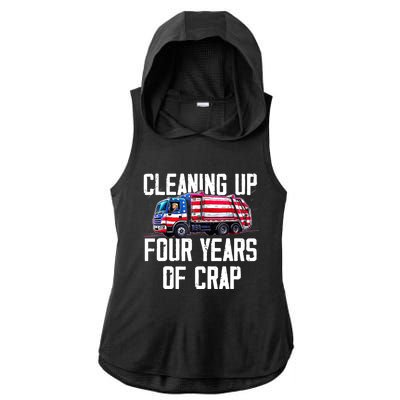 Cleaning Up Four Years Of Crap Funny Trump Garbage Truck Ladies PosiCharge Tri-Blend Wicking Draft Hoodie Tank