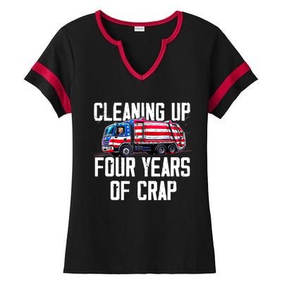 Cleaning Up Four Years Of Crap Funny Trump Garbage Truck Ladies Halftime Notch Neck Tee