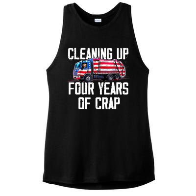 Cleaning Up Four Years Of Crap Funny Trump Garbage Truck Ladies PosiCharge Tri-Blend Wicking Tank