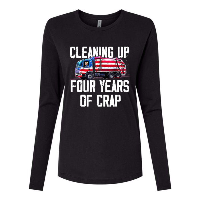 Cleaning Up Four Years Of Crap Funny Trump Garbage Truck Womens Cotton Relaxed Long Sleeve T-Shirt