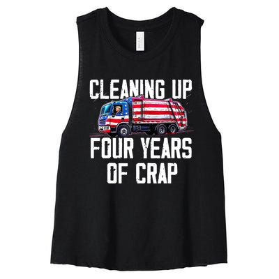 Cleaning Up Four Years Of Crap Funny Trump Garbage Truck Women's Racerback Cropped Tank