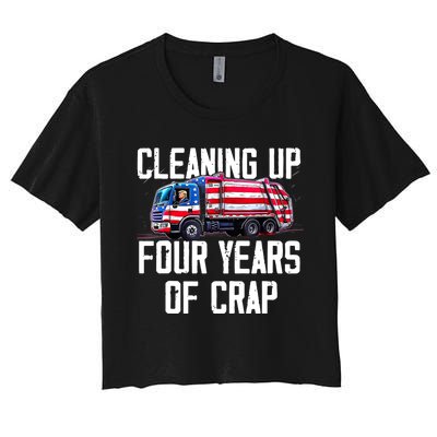 Cleaning Up Four Years Of Crap Funny Trump Garbage Truck Women's Crop Top Tee