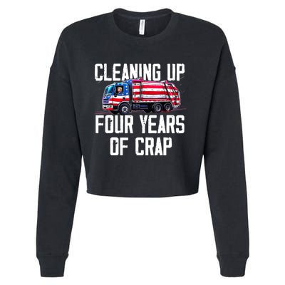 Cleaning Up Four Years Of Crap Funny Trump Garbage Truck Cropped Pullover Crew