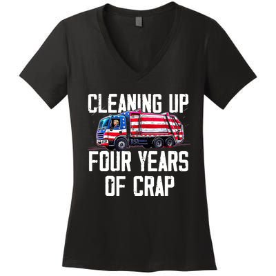 Cleaning Up Four Years Of Crap Funny Trump Garbage Truck Women's V-Neck T-Shirt