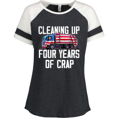 Cleaning Up Four Years Of Crap Funny Trump Garbage Truck Enza Ladies Jersey Colorblock Tee