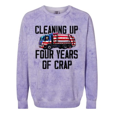 Cleaning Up Four Years Of Crap Funny Trump Garbage Colorblast Crewneck Sweatshirt