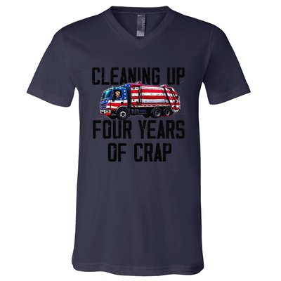 Cleaning Up Four Years Of Crap Funny Trump Garbage V-Neck T-Shirt