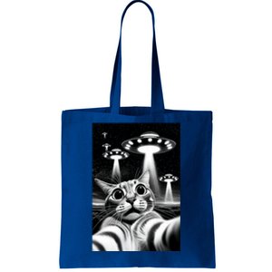 Cat Ufo | Funny Invasion Meme Retro Alien Cat Ufo Selfie Tote Bag