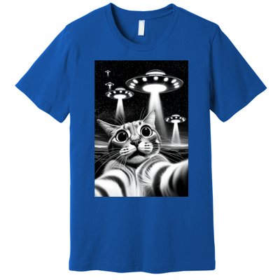 Cat Ufo | Funny Invasion Meme Retro Alien Cat Ufo Selfie Premium T-Shirt