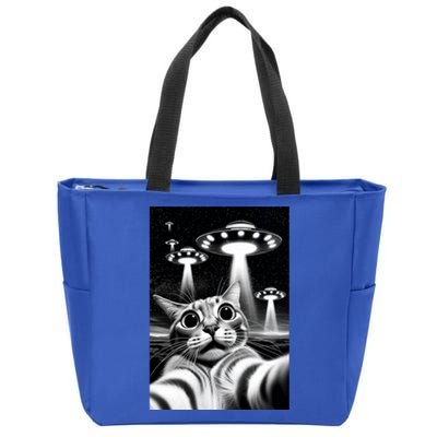 Cat Ufo | Funny Invasion Meme Retro Alien Cat Ufo Selfie Zip Tote Bag