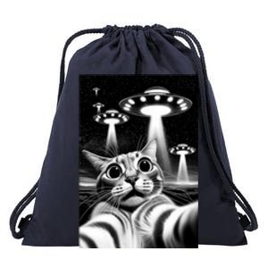 Cat Ufo | Funny Invasion Meme Retro Alien Cat Ufo Selfie Drawstring Bag