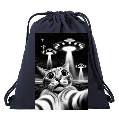 Cat Ufo | Funny Invasion Meme Retro Alien Cat Ufo Selfie Drawstring Bag