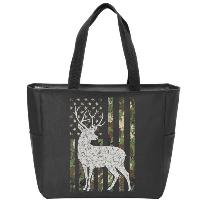 Camo USA Flag Deer Elk Buck Camoflage Hunting Hunter Gift Zip Tote Bag