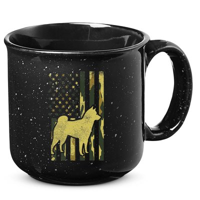 Camo Us Flag Shiba Inu Akita Pet Japanese Dog Patriotic Gift 15oz Campfire Ceramic Mug
