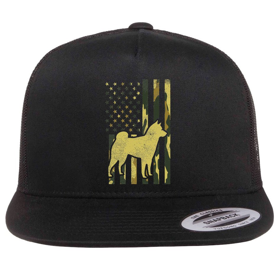 Camo Us Flag Shiba Inu Akita Pet Japanese Dog Patriotic Gift Flat Bill Trucker Hat