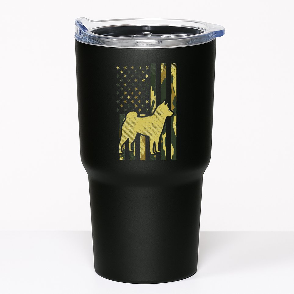 Camo Us Flag Shiba Inu Akita Pet Japanese Dog Patriotic Gift Tumbler