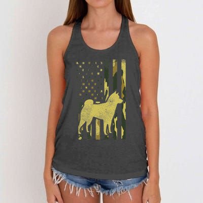 Camo Us Flag Shiba Inu Akita Pet Japanese Dog Patriotic Gift Women's Knotted Racerback Tank