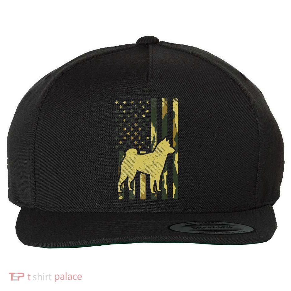 Camo Us Flag Shiba Inu Akita Pet Japanese Dog Patriotic Gift Wool Snapback Cap