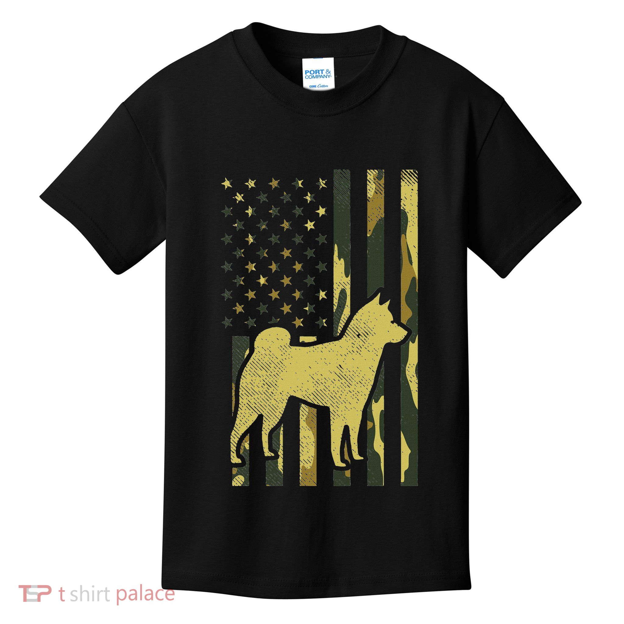 Camo Us Flag Shiba Inu Akita Pet Japanese Dog Patriotic Gift Kids T-Shirt