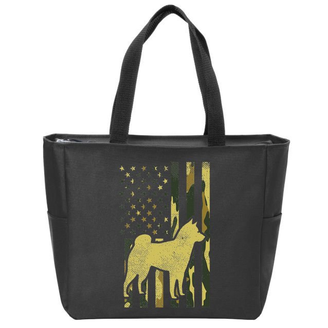 Camo Us Flag Shiba Inu Akita Pet Japanese Dog Patriotic Gift Zip Tote Bag