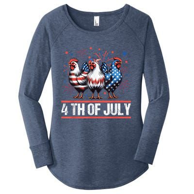 Chicken Usa Flag Patriotic Chicken Lover 4th Of July Women's Perfect Tri Tunic Long Sleeve Shirt