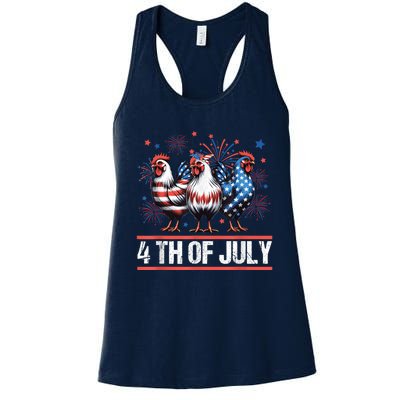 Chicken Usa Flag Patriotic Chicken Lover 4th Of July Women's Racerback Tank