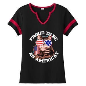 Cat US Flag Sunglasses Proud To Be An Americat Ladies Halftime Notch Neck Tee