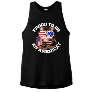 Cat US Flag Sunglasses Proud To Be An Americat Ladies PosiCharge Tri-Blend Wicking Tank