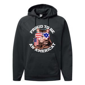 Cat US Flag Sunglasses Proud To Be An Americat Performance Fleece Hoodie