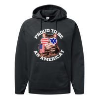 Cat US Flag Sunglasses Proud To Be An Americat Performance Fleece Hoodie