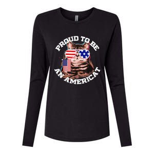 Cat US Flag Sunglasses Proud To Be An Americat Womens Cotton Relaxed Long Sleeve T-Shirt