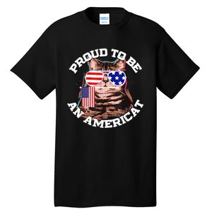 Cat US Flag Sunglasses Proud To Be An Americat Tall T-Shirt