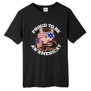 Cat US Flag Sunglasses Proud To Be An Americat Tall Fusion ChromaSoft Performance T-Shirt