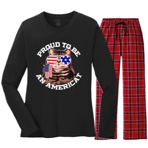 Cat US Flag Sunglasses Proud To Be An Americat Women's Long Sleeve Flannel Pajama Set 