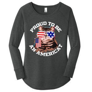 Cat US Flag Sunglasses Proud To Be An Americat Women's Perfect Tri Tunic Long Sleeve Shirt