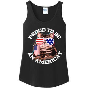 Cat US Flag Sunglasses Proud To Be An Americat Ladies Essential Tank