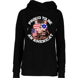 Cat US Flag Sunglasses Proud To Be An Americat Womens Funnel Neck Pullover Hood