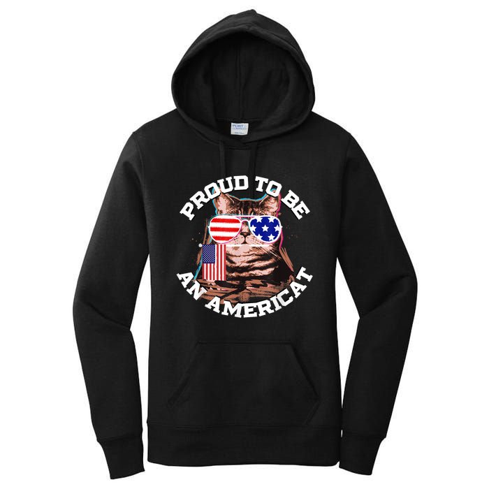 Cat US Flag Sunglasses Proud To Be An Americat Women's Pullover Hoodie