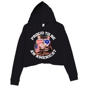 Cat US Flag Sunglasses Proud To Be An Americat Crop Fleece Hoodie