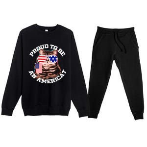 Cat US Flag Sunglasses Proud To Be An Americat Premium Crewneck Sweatsuit Set