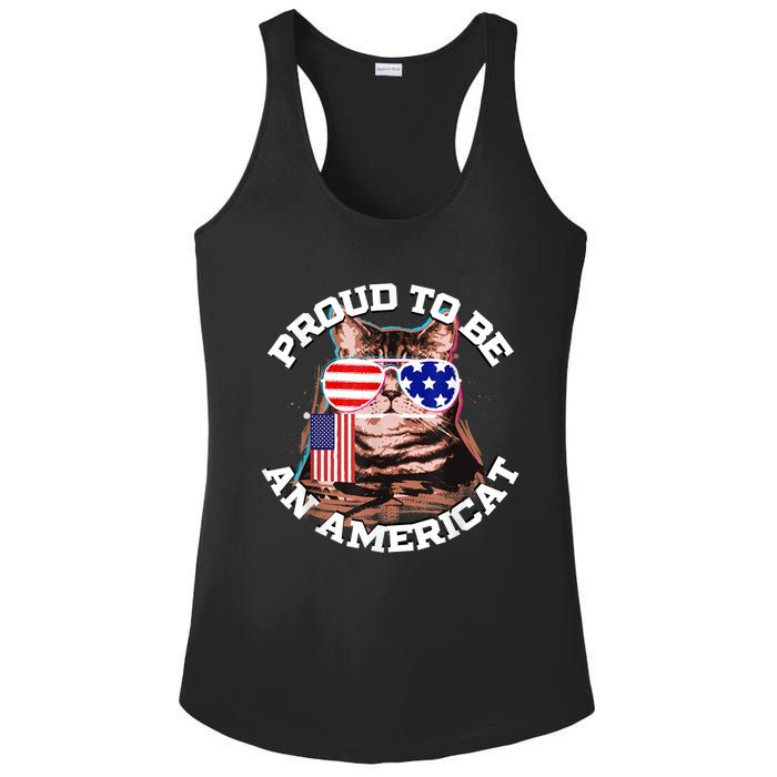 Cat US Flag Sunglasses Proud To Be An Americat Ladies PosiCharge Competitor Racerback Tank