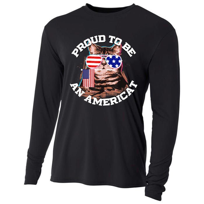 Cat US Flag Sunglasses Proud To Be An Americat Cooling Performance Long Sleeve Crew