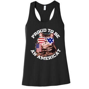 Cat US Flag Sunglasses Proud To Be An Americat Women's Racerback Tank