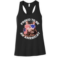 Cat US Flag Sunglasses Proud To Be An Americat Women's Racerback Tank