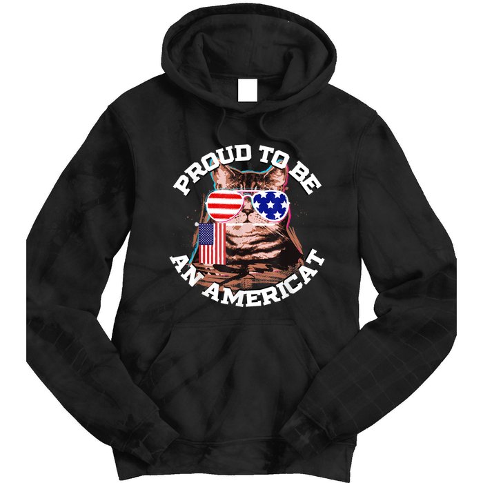 Cat US Flag Sunglasses Proud To Be An Americat Tie Dye Hoodie