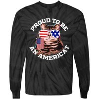 Cat US Flag Sunglasses Proud To Be An Americat Tie-Dye Long Sleeve Shirt