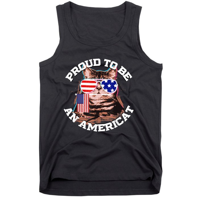 Cat US Flag Sunglasses Proud To Be An Americat Tank Top