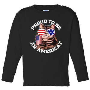 Cat US Flag Sunglasses Proud To Be An Americat Toddler Long Sleeve Shirt